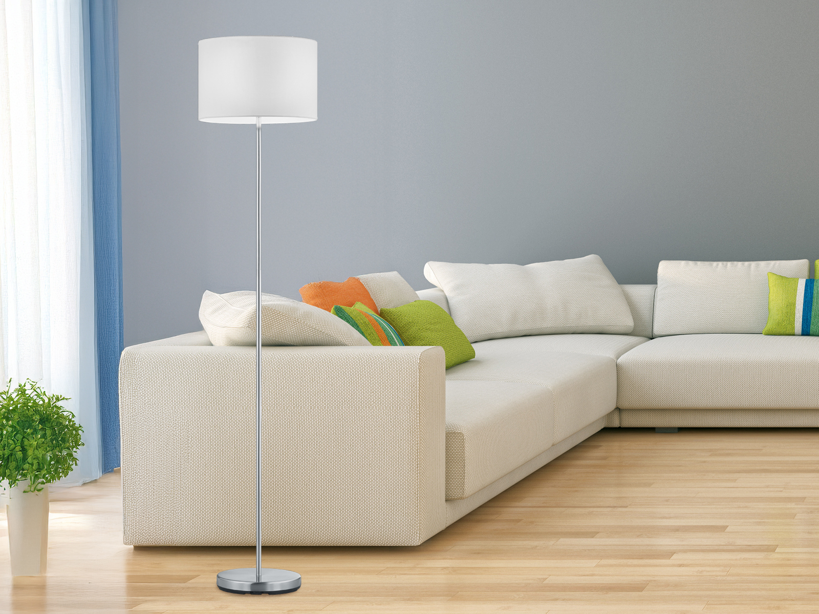 Stehlampe Stoffschirm weiß rund Ø 35cm mit E27 Fassung moderne Wohnzimmerlampe