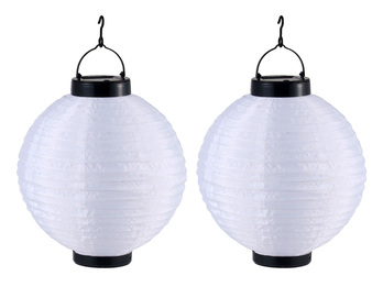 2er Set LED Solarleuchten Lampion weiß, Gartenlampen zum Aufhängen Ø 25,5cm