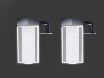 2er Set Spiegelleuchten mit LED Leuchtmitteln, Doppel-Glasschirme rund und eckig
