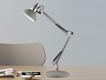 LED Schreibtischlampe grau, dreifach schwenkbar, als Klemmleuchte verwendbar