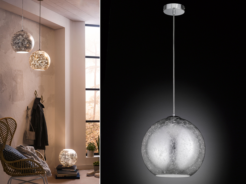 Desing Nachttischleuchte Kugelleuchte Glasschirm Silber Ø 28cm E27 Dekoleuchten