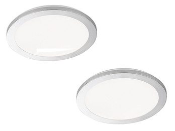 Dimmbares LED Deckenleuchtenset: 2 IP44 Deckenschalen Ø 40cm, Chrom / Acryl weiß