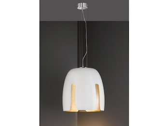 Ausgefallene Pendelleuchte mit rundem Stoffschirm in Silber Acryl-Behang in klar