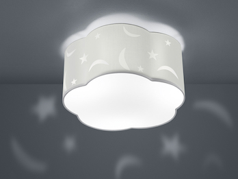 Runde Deckenleuchte Ø 40cm MOONY in weiß, Stoffschirm mit Mond + Sternen Design