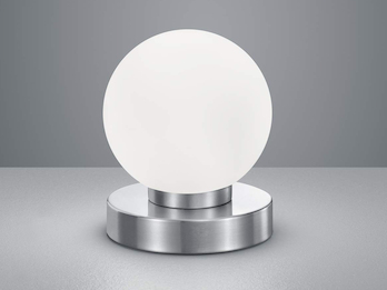 Tischleuchte PRINZ Nickel, Glas Lampenschirm in Weiß dimmbar über Touch Sensor
