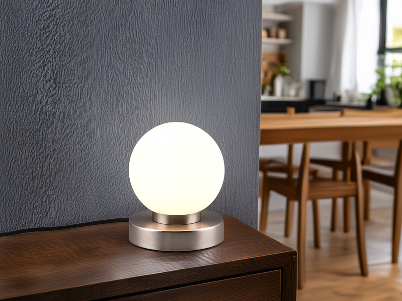 Touchdimmer Nachttischleuchte mit orange-marmoriertem Glasschirm /& Leuchtmittel