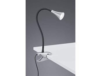 LED Klemmleuchte VIPER 1 flammig Kunststoff Schwanenhalslampe in Silber/Schwarz
