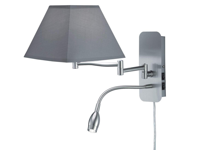 MeineWunschleuchte Wandstrahler Silber Chrom Mit Grauem Stoffschirm - Dimmbar LED