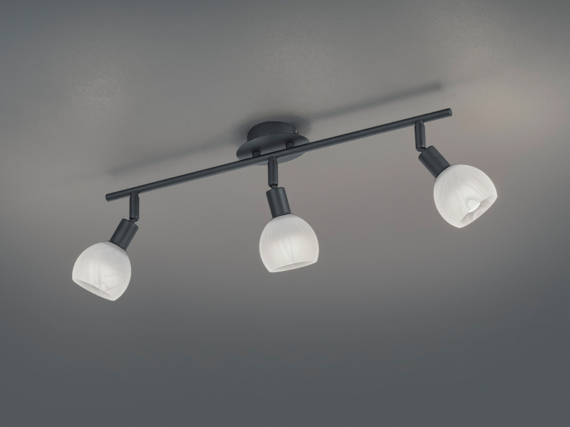 3 flammiger LEDDeckenstrahler Schwarz, Glas Alabaster B.58cm / meine