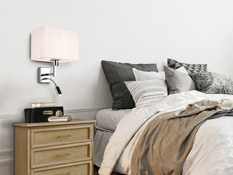 Wandleuchte CAIMA mit LED Leselampe & Stoffschirm Creme Weiß für Bett & Sofa