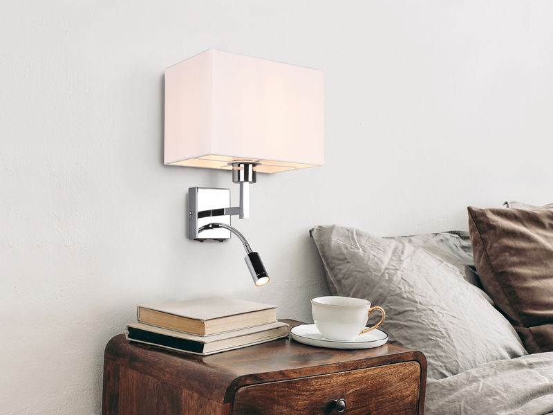 Wandleuchte CAIMA mit LED Leselampe & Stoffschirm Creme Weiß für Bett & Sofa
