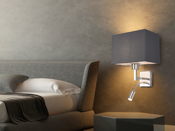 Wandleuchte CAIMA mit LED Leselampe & Stoffschirm Grau für Bett & Sofa