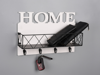 Home Motiv Wandkorb MALIN mit Haken, Holzwand & Metallkorb Schwarz-Weiß 40x27cm