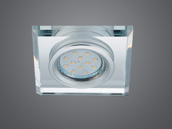 Eckiger Deckeneinbaustrahler PIRIN in Silber Chrom mit Kristallglas 9 x 9cm