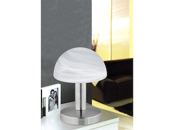 Tischleuchte FYNN Silber matt mit Glasschirm weiß - dimmbar über Touch Sensor