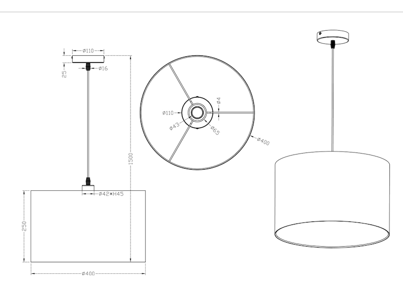 Pendelleuchte HOTEL mit Stoff Lampenschirm braun 40cm / meine