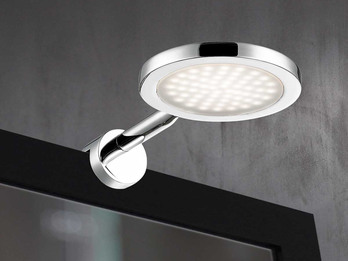 Moderne, schwenkbare LED Spiegelleuchte / Badleuchte SURI zum Klemmen, Chrom