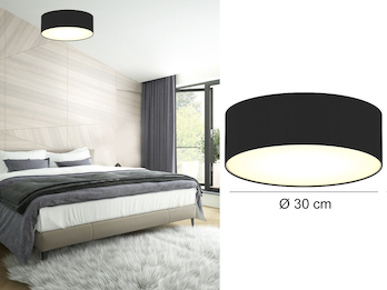 Runde Deckenlampe, Stoff schwarz/Abdeckung satiniert, Ø 30 cm, CEILING DREAM