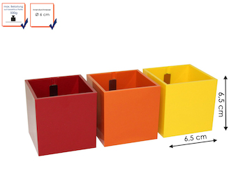 3er Set magnetische Töpfe Würfel, Ø 6 cm, Rot, Orange, Gelb- für Wandgestaltung