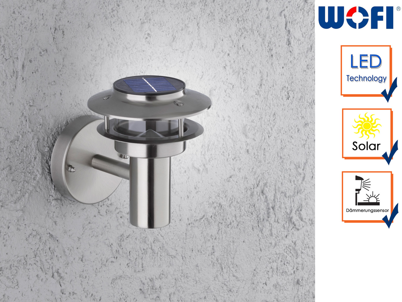 LED Außenwandleuchte Solar Edelstahl 6000K IP44 2 Stk