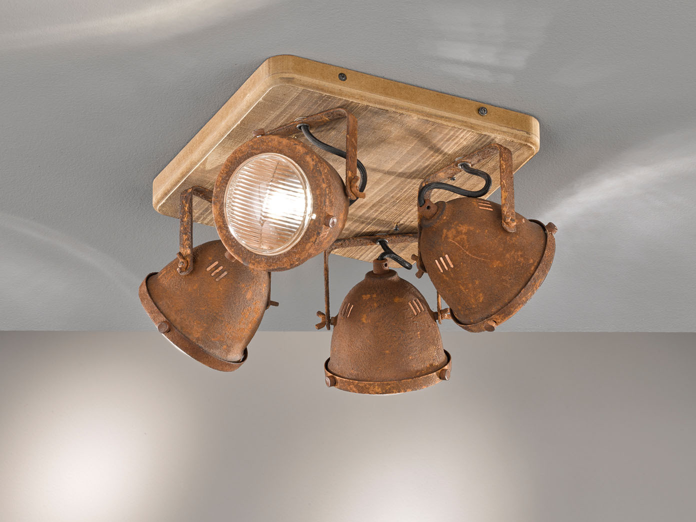 Deckenstrahler rund Spotleiste Deckenlampe Holz Altmessing Antik Design Leuchte 