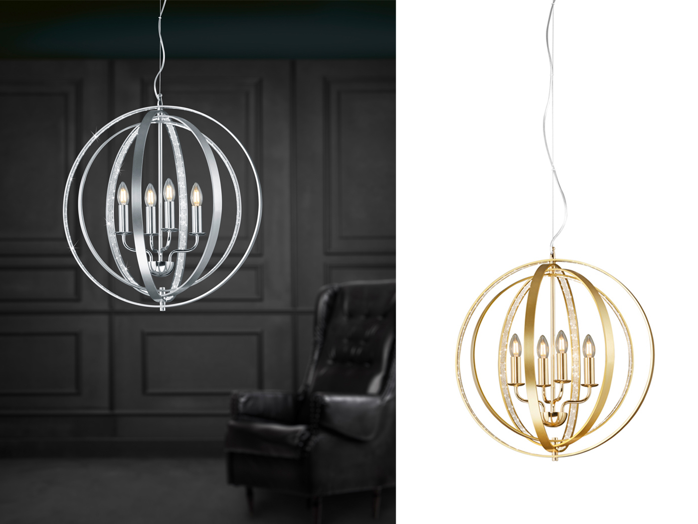 Kerzenlicht Kronleuchter Gold/Silber, Kugel Design Schlafzimmerlampe