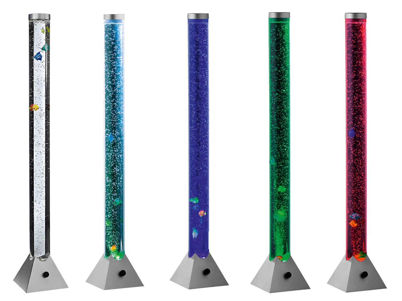 Sprudelnde LED Lichtsäule Wassersäule mit Fischen & Farbwechsel Säulen