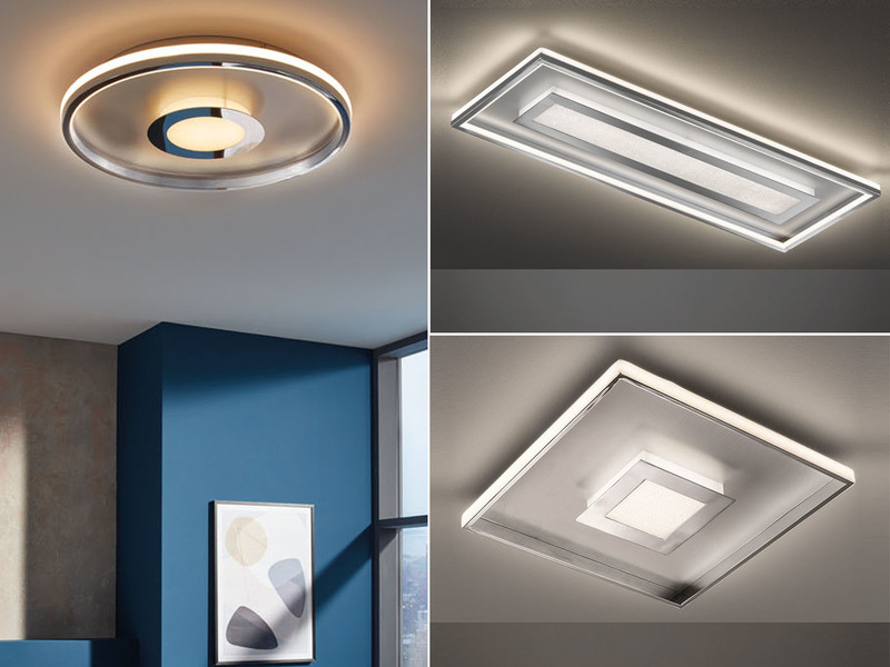 LED Deckenlampen zeitlos flach Silber Chrom bis 80cm Durchmesser für