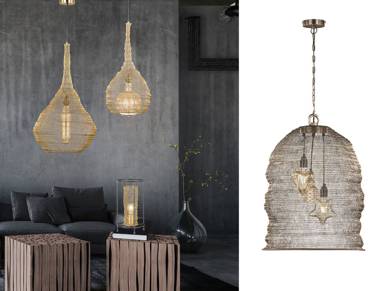 Pendelleuchten 1 einflammig mit Lampenschirm aus Drahtgeflecht für über